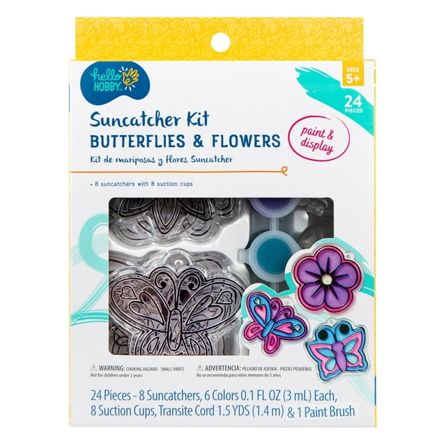 Hello Hobby Flowers & Butterflies Window Art, Customize 8 Plastic Suncatchers