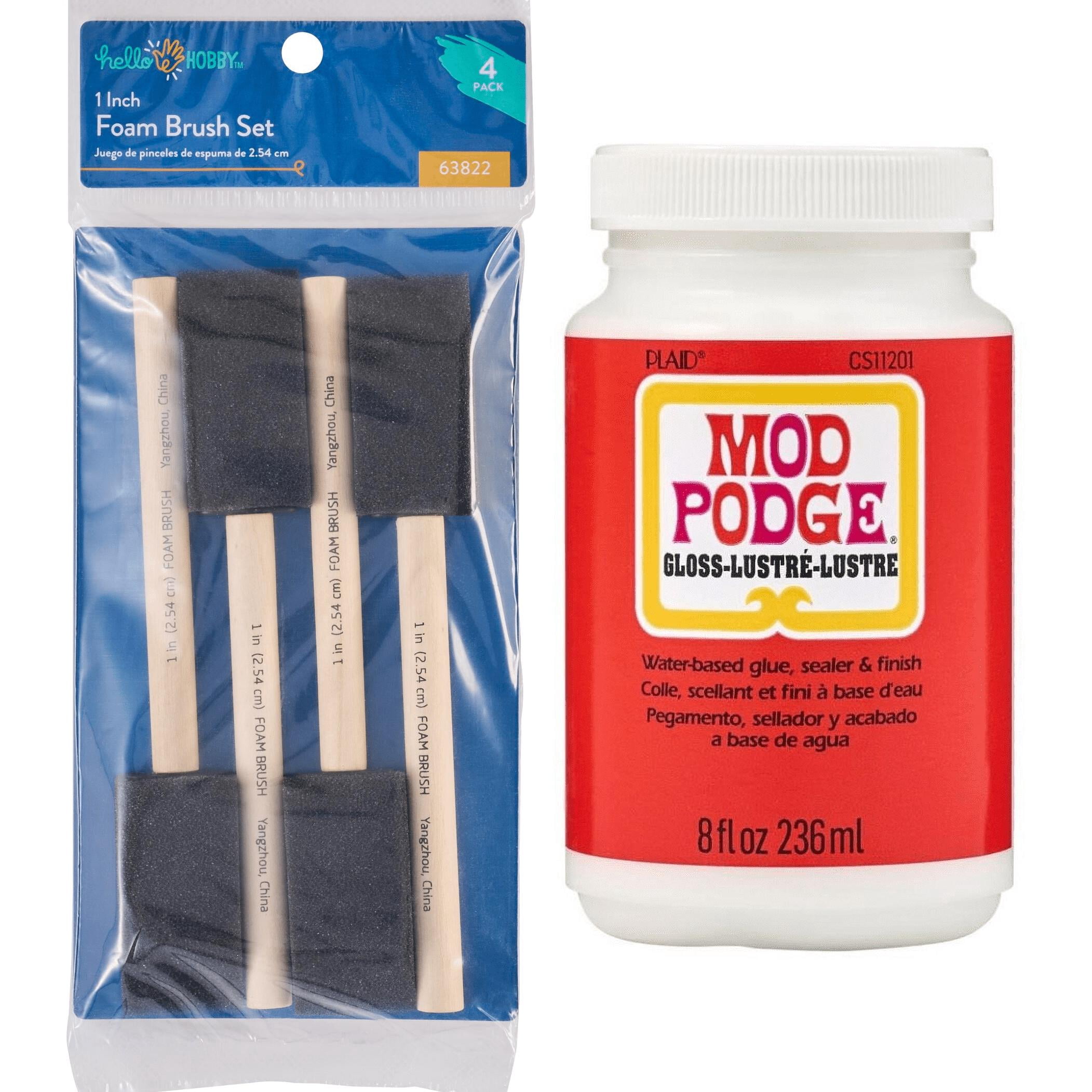 Hello Hobby Foam Brush Set and Mod Podge Gloss Decoupage Craft Bundle
