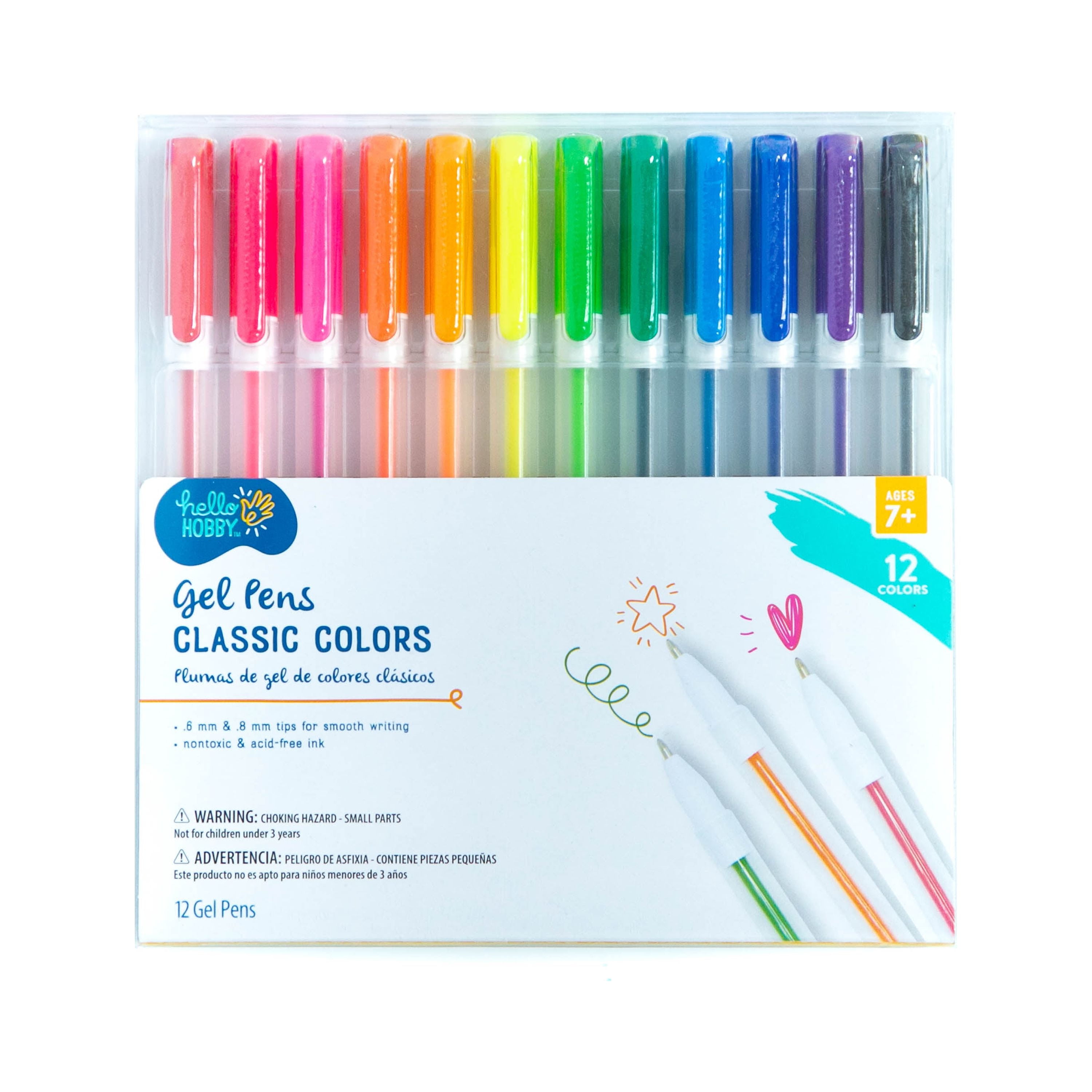 Hello Hobby Gel Coloring Pens, Classic & Bright Colors, 12Pcs, #40131