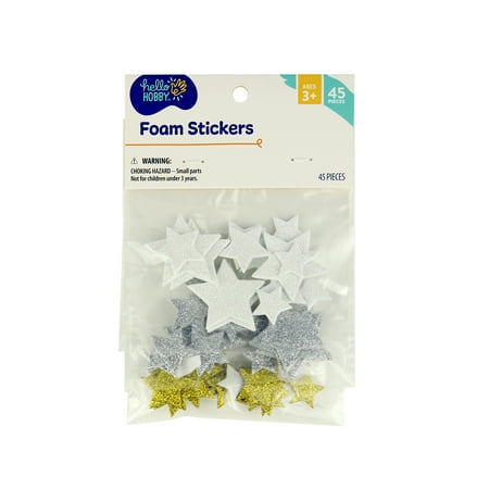 Hello Hobby Glitter Foam Star Stickers, Multicolor Die-Cut Shapes, Soft Texture