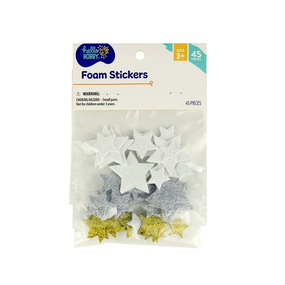 Hello Hobby Glitter Foam Star Stickers, Multicolor Die-Cut Shapes, Soft Texture