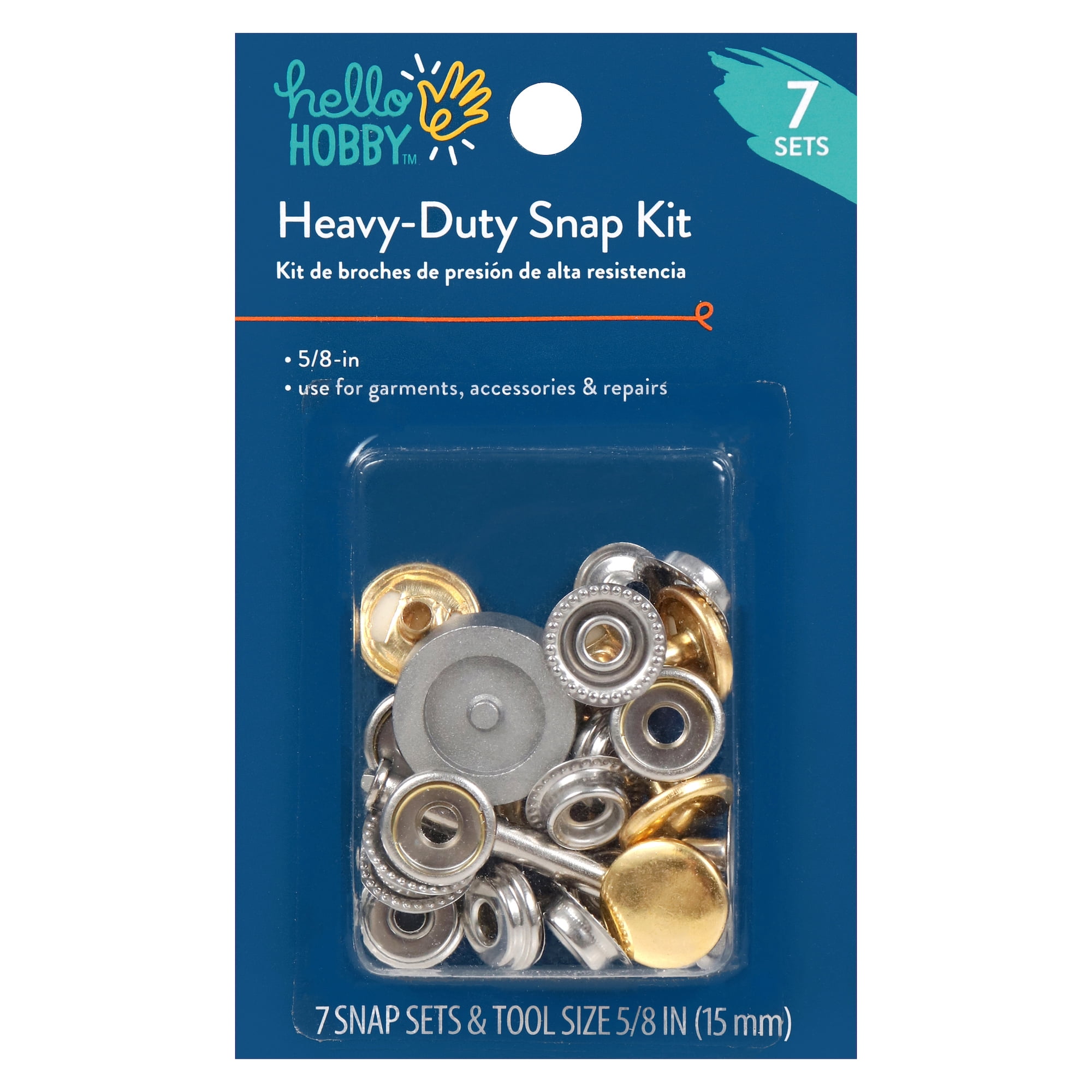 Hello Hobby Gold Heavy Duty Snap Kit Fasteners, Nickel Plated Brass (7  Count)