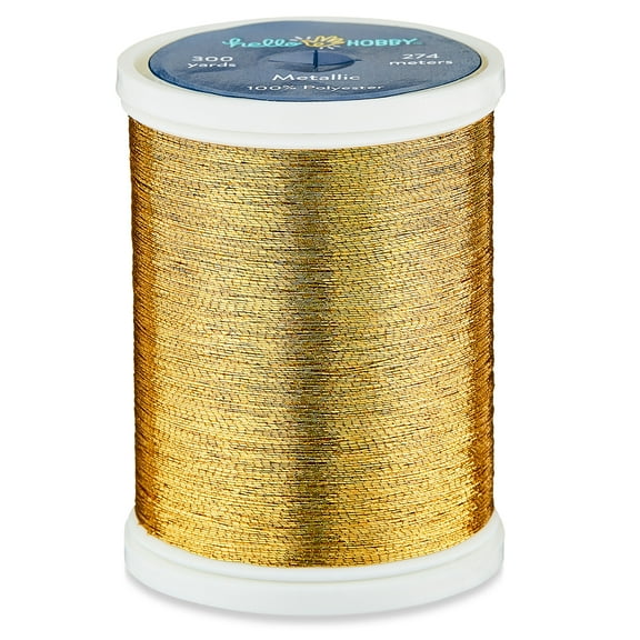 Hello Hobby Gold Metallic 100% Polyester Thread, 300 Yards