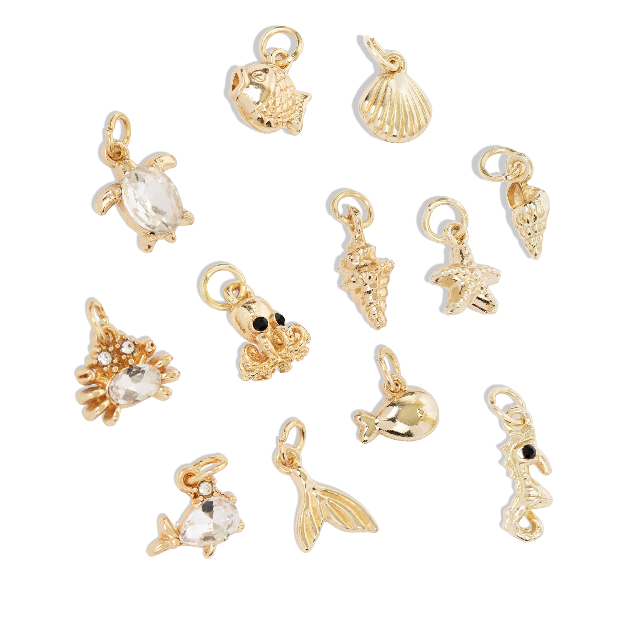 CousinDIY Gold Ocean Life Charm Set, 12 Pieces – Beach & Sea-Themed Jewelry Making Charms