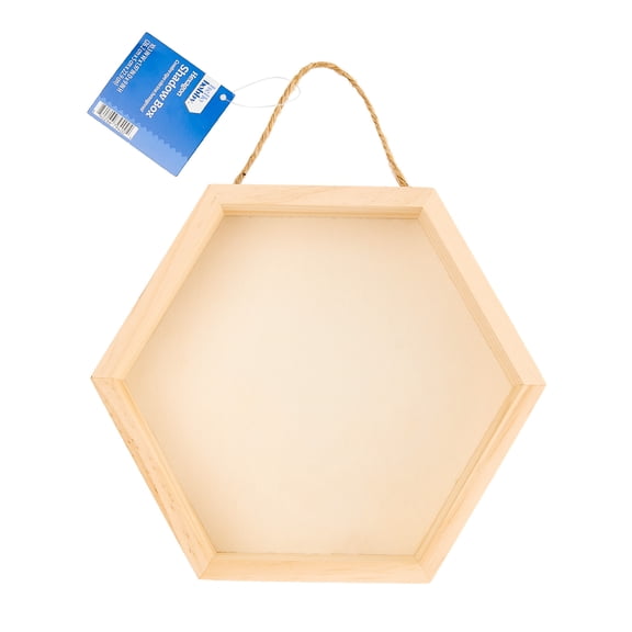 Hello Hobby Hexagon Shadow Box, Unfinished Wood Frame, W 10.3" x D 1.97" x H 9"