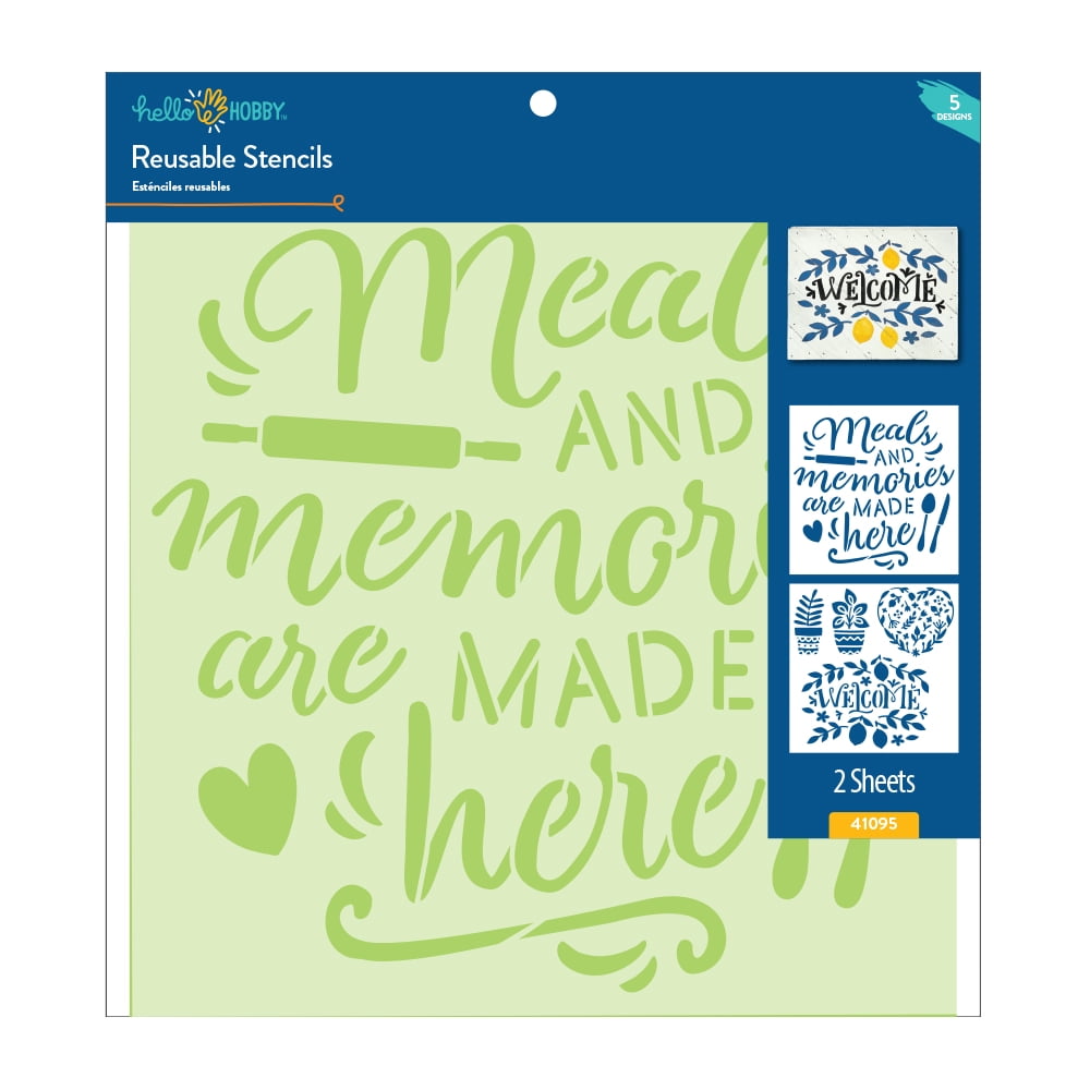 Hello Hobby Home & Kitchen Solid Print Reusable Art Stencil, Synthetic (2 Pieces)