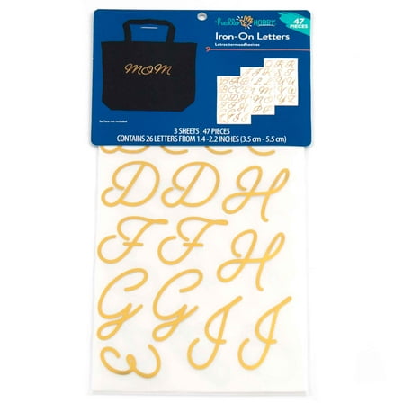 Hello Hobby Iron-on Gold Foil Script Letters, 47 Pieces