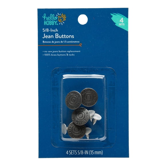Hello Hobby 5/8-Inch Jean Buttons Pack of 10 with Durable Brass Finish