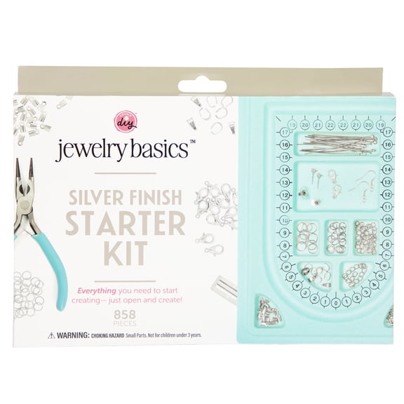 CousinDIY Silver Jewelry Findings Kit with Tools, 858 Pieces