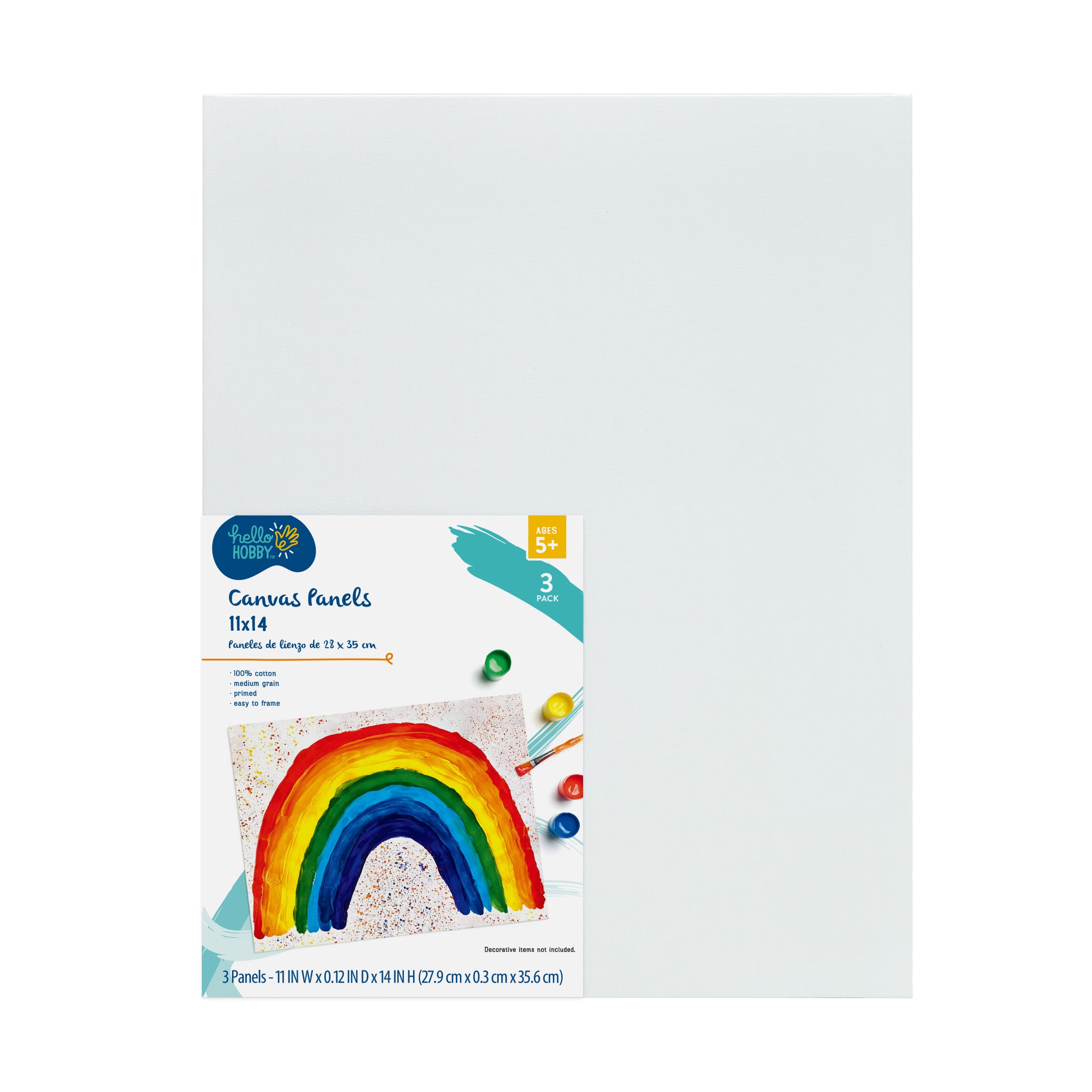 Hello Hobby Kids Canvas Panels, 100% Cotton Acid Free White Canvas, 11"x14", 3 Pack