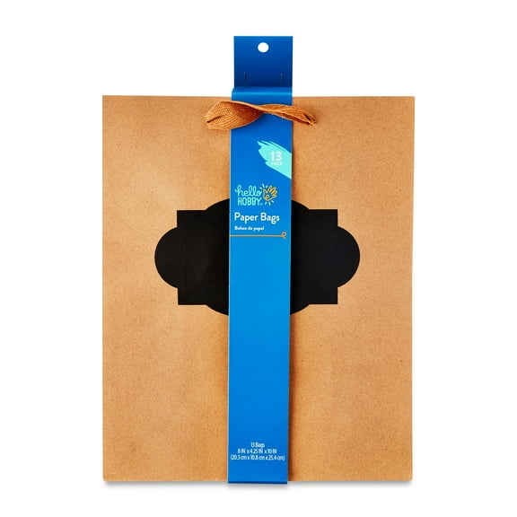 Hello Hobby Kraft Gift Bags with Chalk Label, 8" x 10", 13 Large Favor Bags