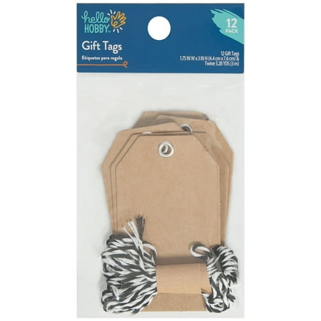 Hello Hobby Kraft color Paper Gift Tags, 3" x 1.75 x 0.0625 (12 Count)