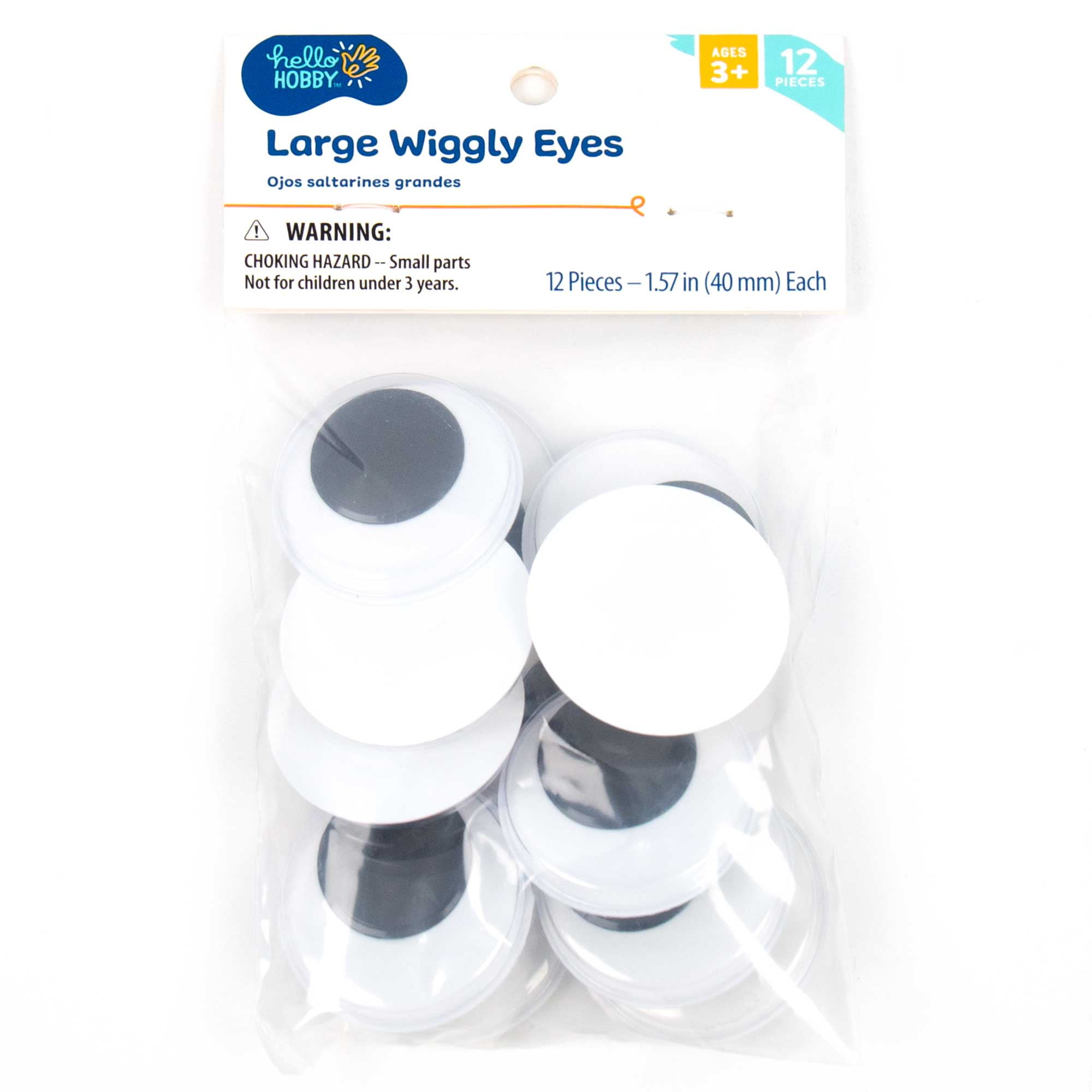 Hello Hobby Large Black and White Plastic Wiggly Eyes, 12-Pack