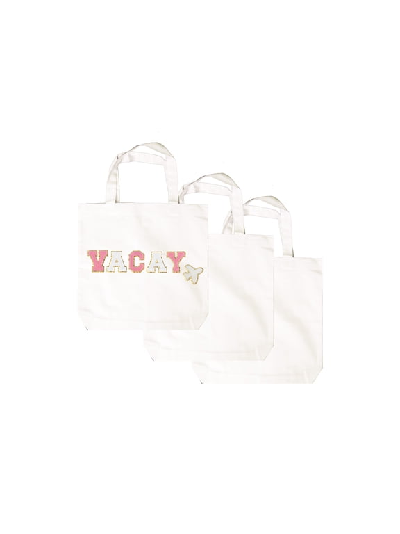 Large White Canvas Open Tote Bags with Straps, 3 Pack