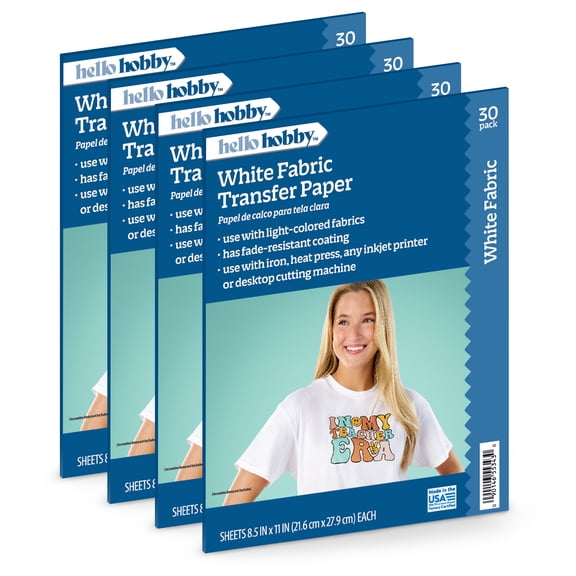 Hello Hobby Light Fabric Transfer Paper, Inkjet Printable, 8.5" x 11", 4 Packs (32 Sheets)