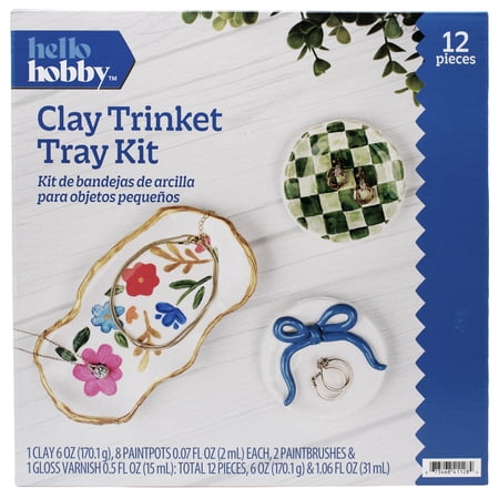 Hello Hobby Make Your Own Trinket Tray Kit, Includes Clay and Paint, Makes 3