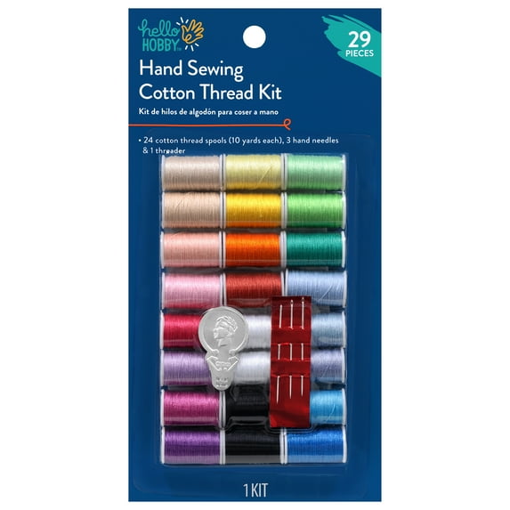 Hello Hobby Mercerized Cotton Hand-Sewing Thread, 24 Assorted Colors, 10 Yards Each