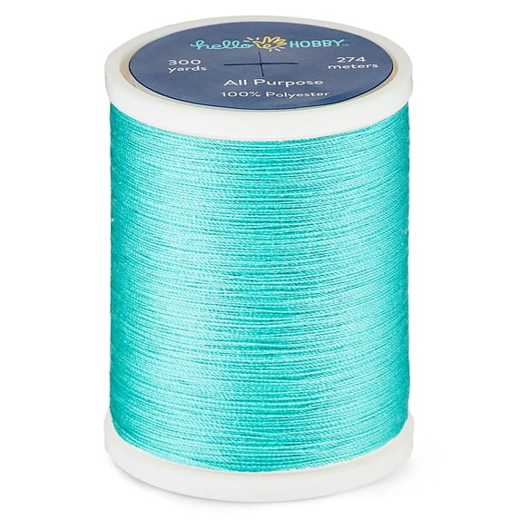 Hello Hobby Mid Turquoise 100% Polyester All Purpose Thread, 300 Yards