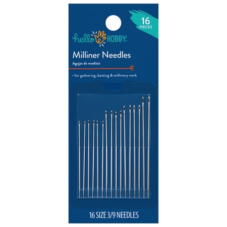 Hello Hobby Milliner Steel Hand-Sewing Needles, Sizes 3/9, 16 Pieces