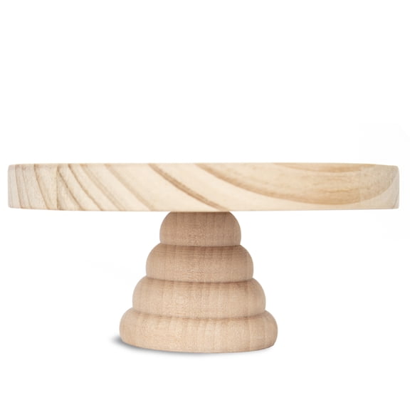 Hello Hobby Mini Unfinished Natural Wood Short Pedestal Stand, 5.5" Diameter x 2.5"H