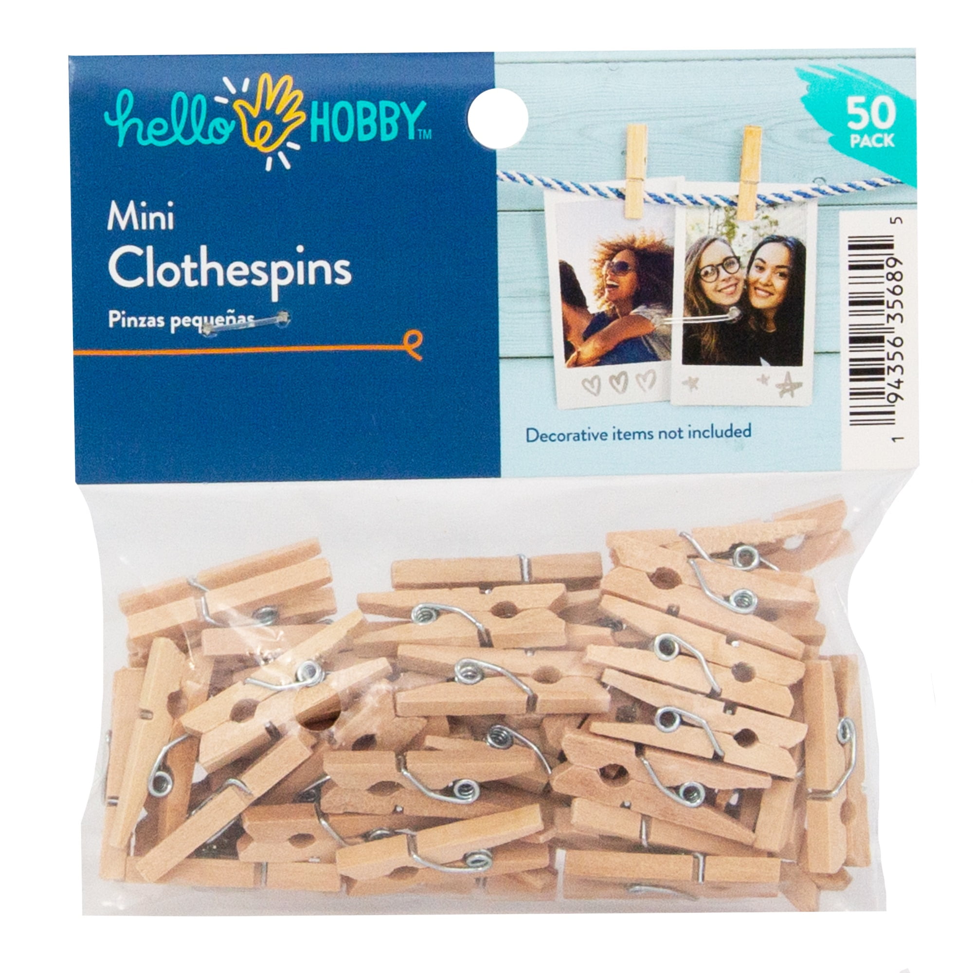 Hello Hobby Mini Wooden Clothespins 50-Pack for Crafts and Display