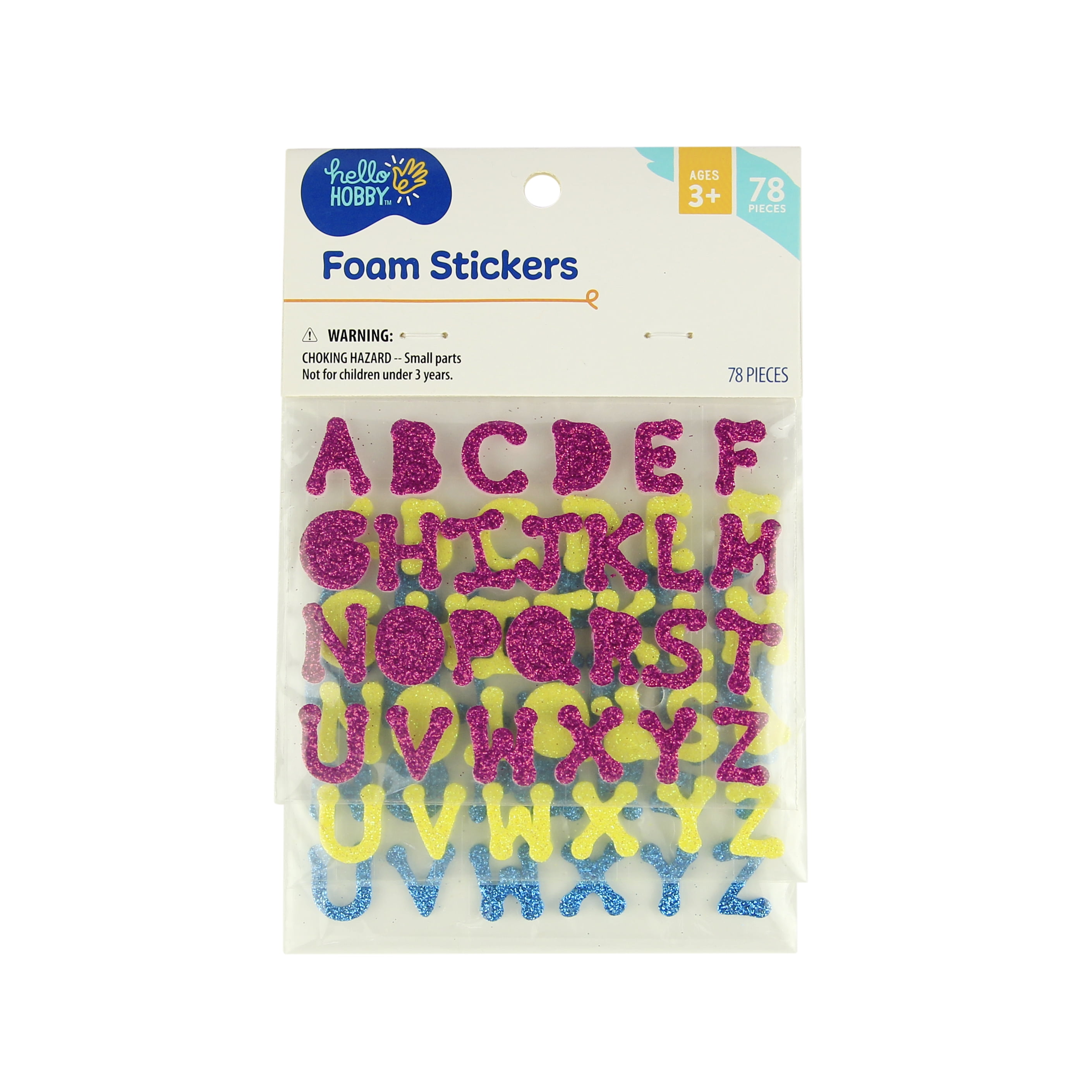 Hello Hobby Glitter Foam Alphabet Stickers, Multicolor, Letter Icons, 78 Count