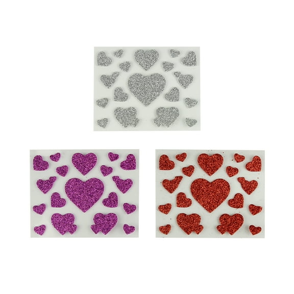 Hello Hobby Glitter Foam Heart Stickers, Multicolor, 54 Count