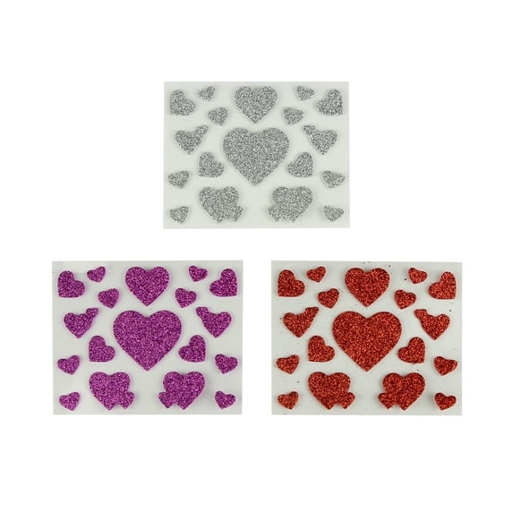 Hello Hobby Glitter Foam Heart Stickers, Multicolor, 54 Count