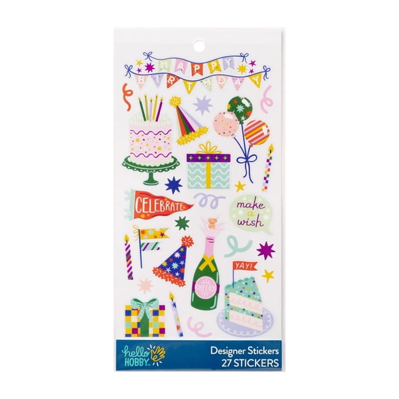 Hello Hobby Multicolor Happy Birthday Designer Stickers, 27 Count