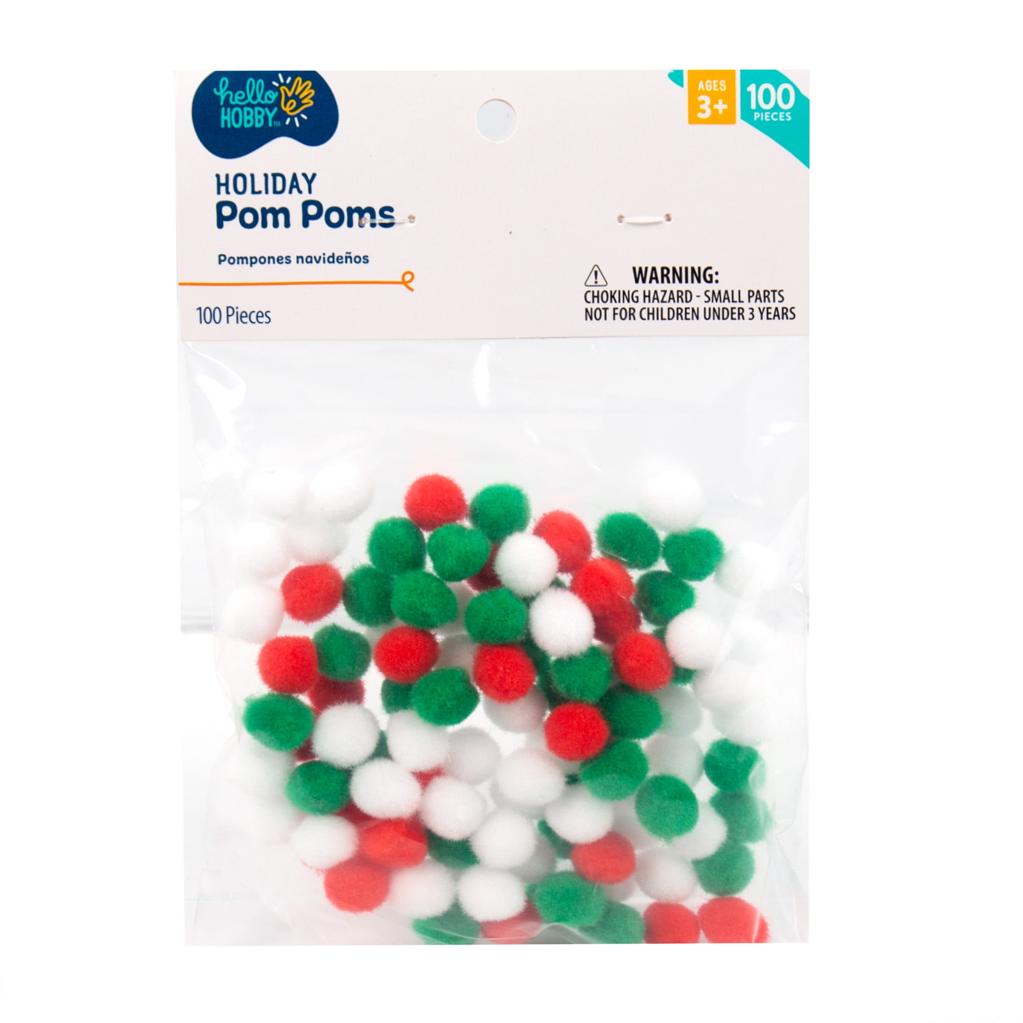Pom Poms Pk 100 Xmas Colours (Red Green White)