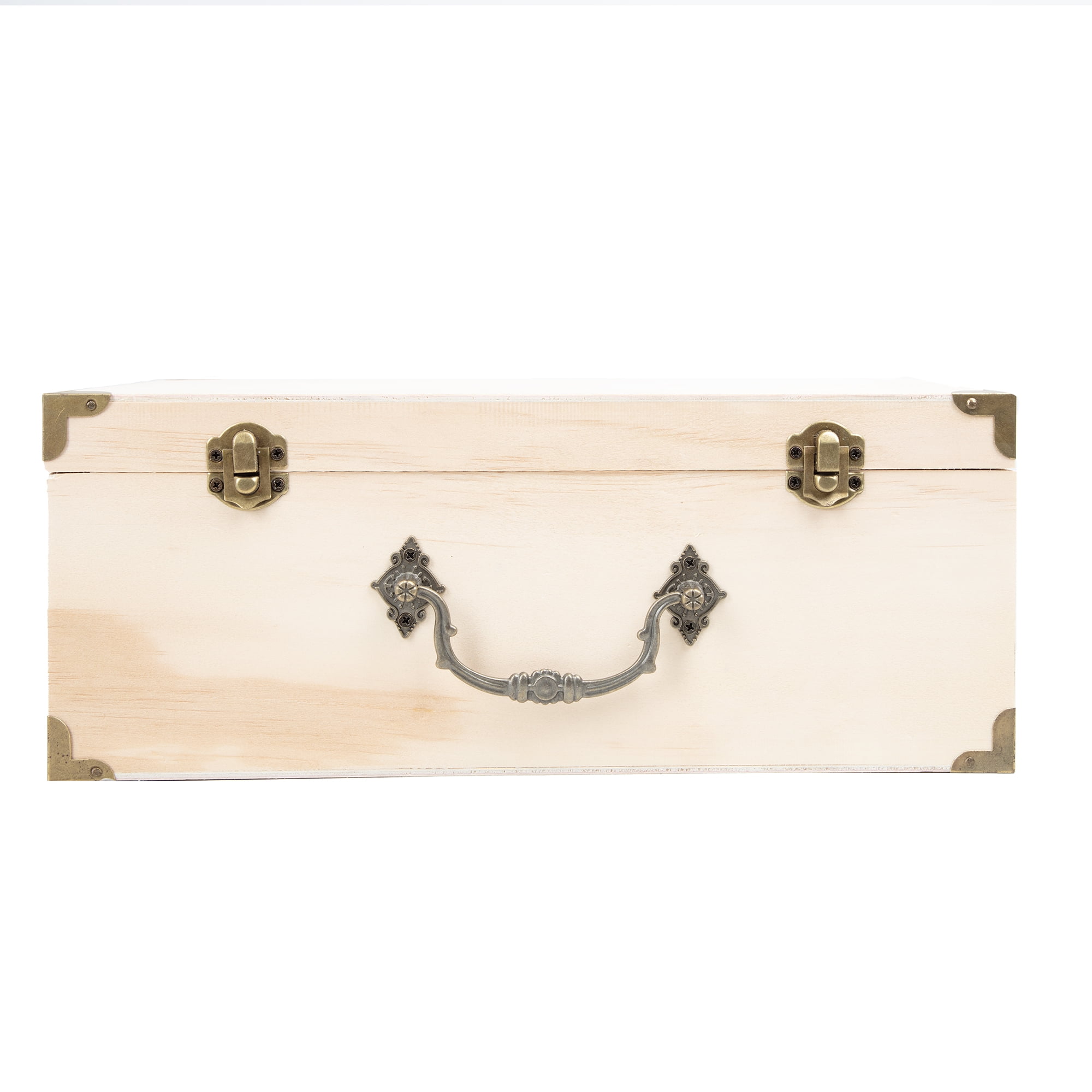 Hello Hobby Natural Wood Keepsake Box with Metal Latches, Handle, and Hinges, 12.60" x 8.9" x 5"