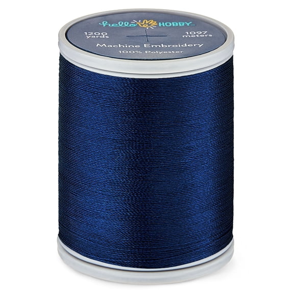 Hello Hobby Navy Blazing Blue 100% Polyester Machine Embroidery Thread, 40 WT, 1200 Yards