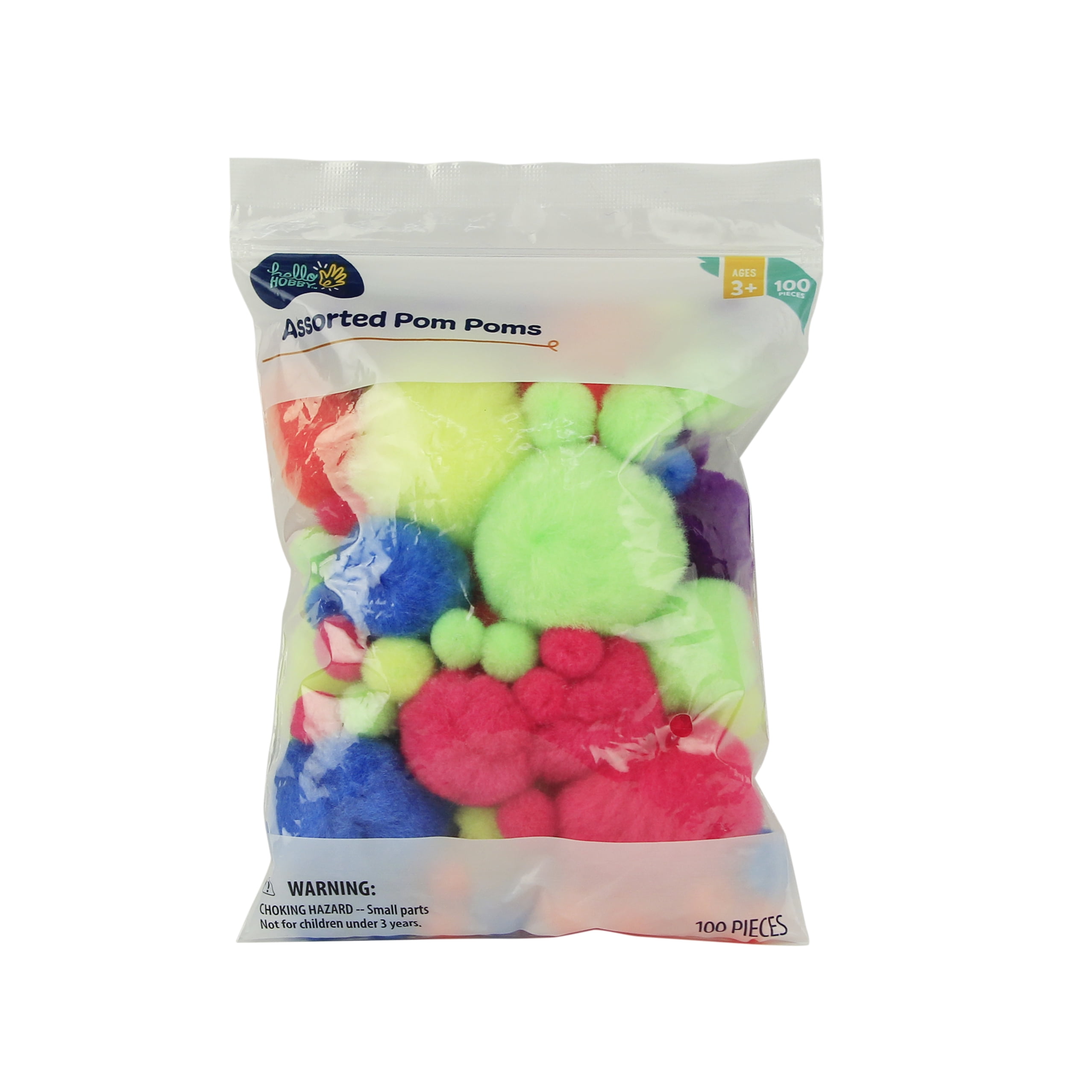Hello Hobby Neon Pom Poms, 100 Pieces