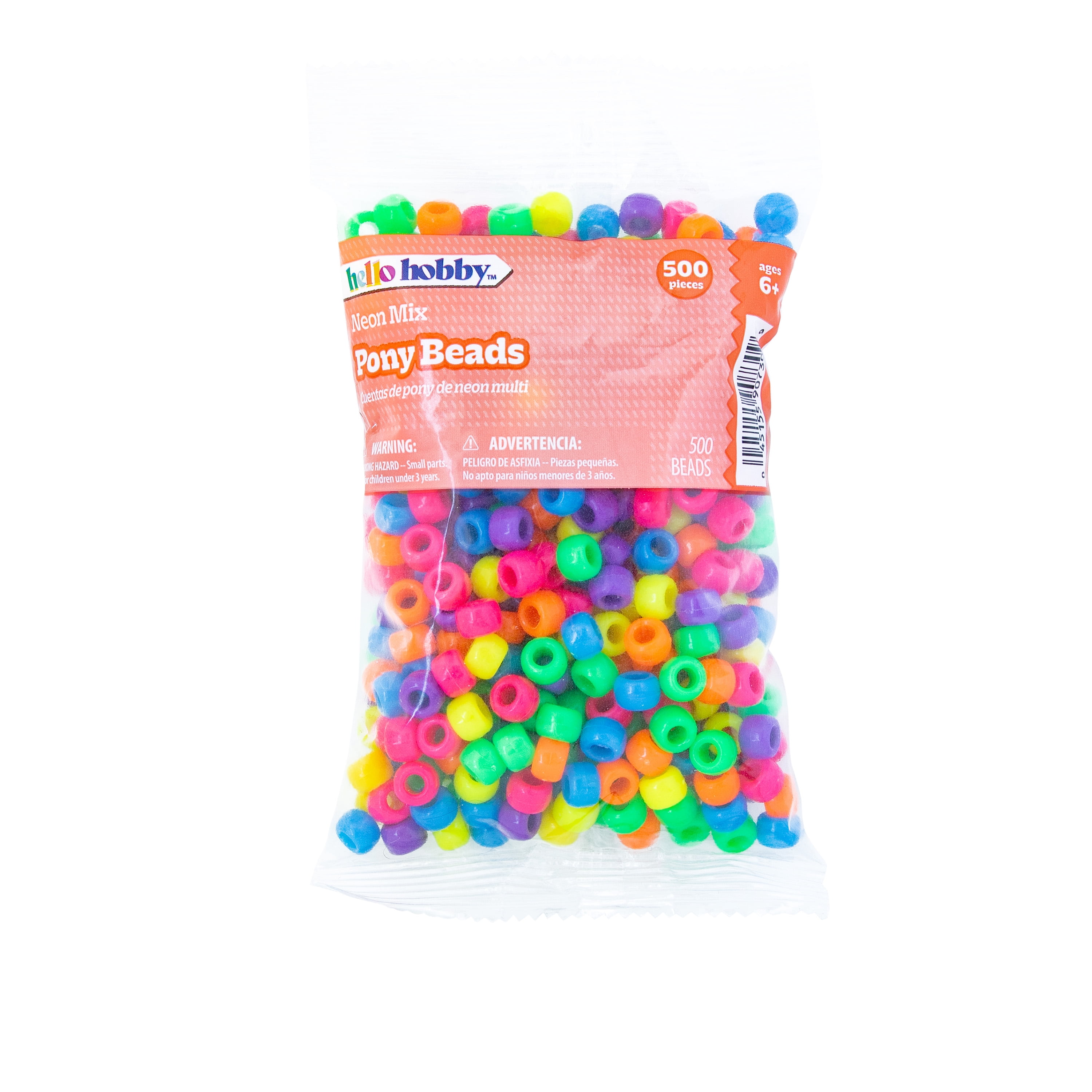 Hello Hobby Neon Pony Bead Multi 500 Plastic Beads