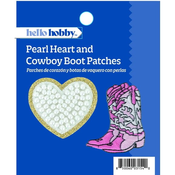 Hello Hobby Pearl Heart & Cowboy Boots Sewing Patches, 2-Piece Set