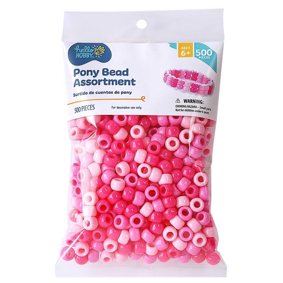Hello Hobby Pony Bead Mix, Pink, 500 Pieces, Plastic Craft Beads for Jewelry Making and DIY Projects