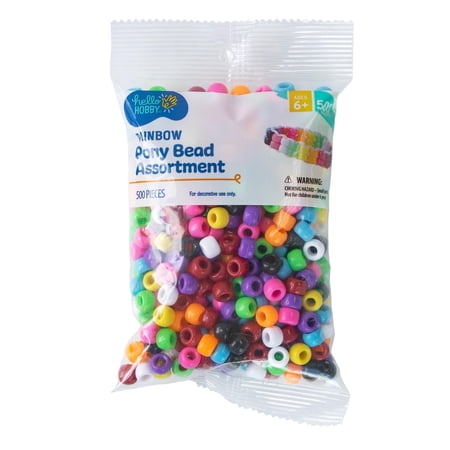 Hello Hobby Rainbow Pony Bead Mix, 500 Pieces, Multicolor Plastic Beads for Jewelry Making and DIY Crafts