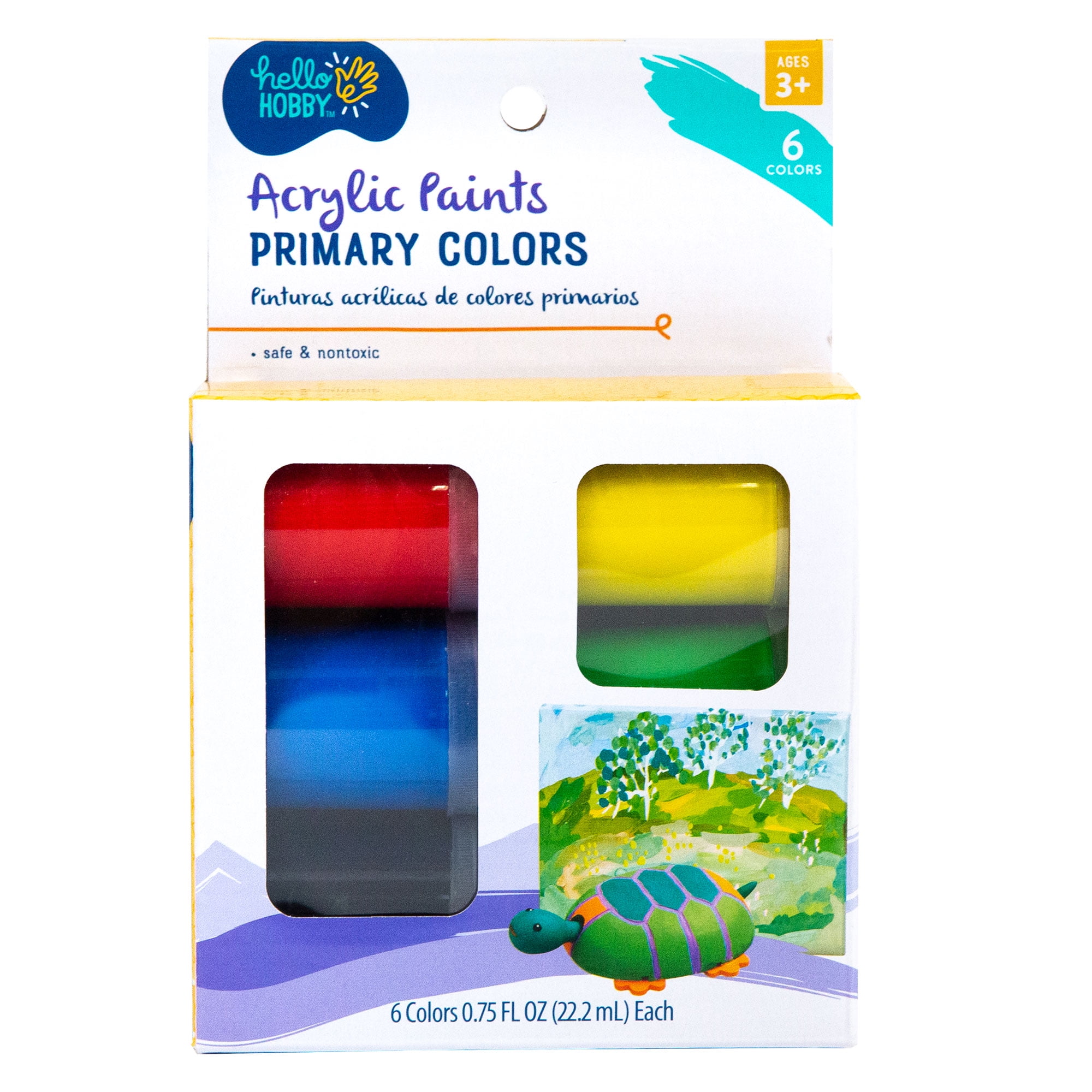 Hello Hobby Primary Acrylic Paint Jars, 6 Primary Colors