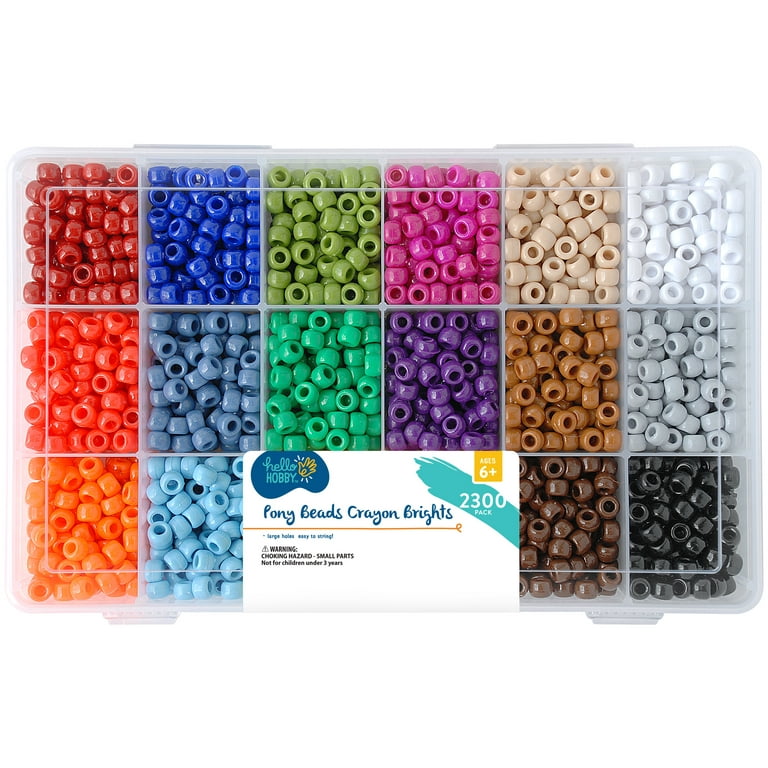 Hello Hobby Primary Color Pony Bead Box 2300 Pieces in Reusable