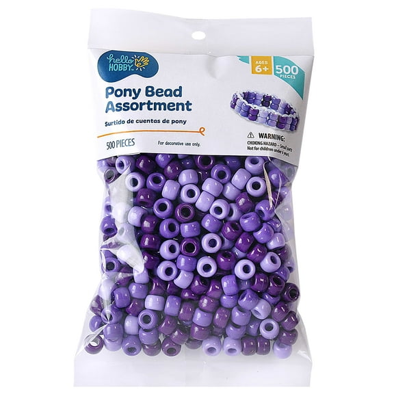 Hello Hobby Pony Bead Mix, Purple, 500 Pieces, Plastic Craft Beads for Jewelry Making and DIY Projects