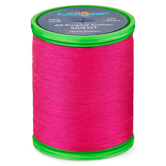 Hello Hobby Raspberry Sorbet Red 100% Pima Cotton All Purpose Thread, 50/3 WT, 500 Yards