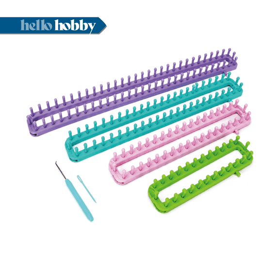 Hello Hobby Rectangular Plastic Knitting Loom Kit, 6pc, Multicolor ...