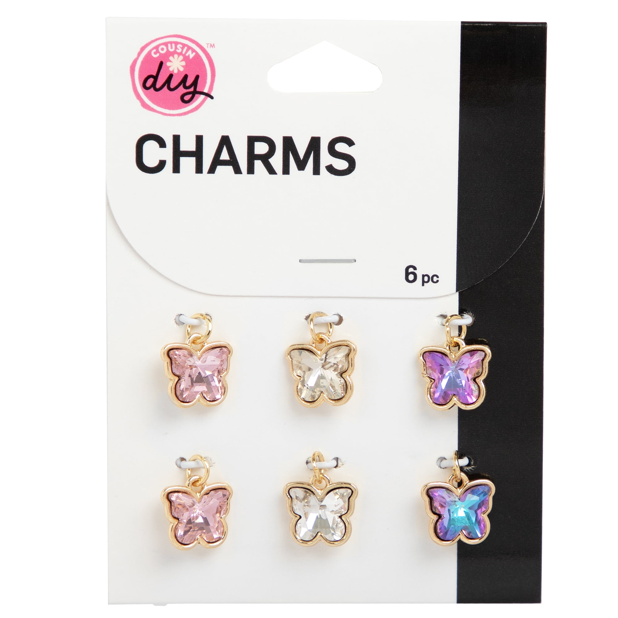 CousinDIY Rhinestone Butterfly Charms, 6-Piece Set with Gold Accents – Jewelry Making Supplies