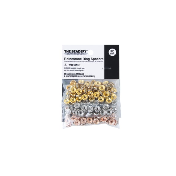 The Beadery Rhinestone Spacer Bead Assortment 180 Piece 3 Color Multi