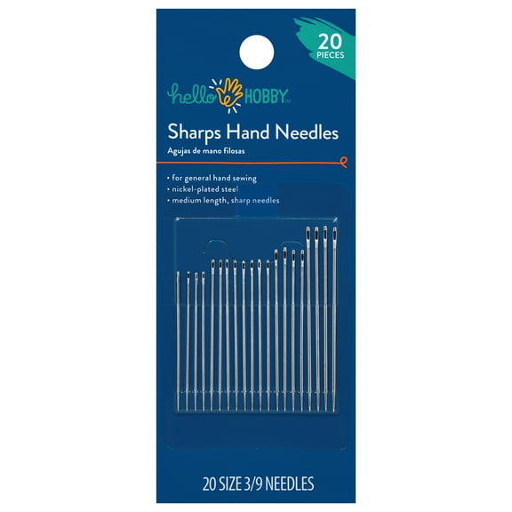 Hello Hobby Sharps Steel Hand-Sewing Needles, Sizes 3/9, 20 Pieces