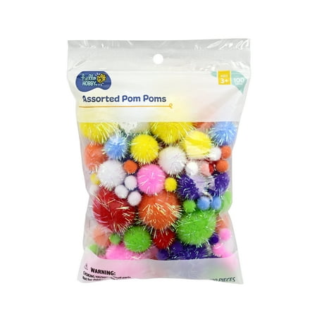 Hello Hobby Shimmer Multicolor Craft Pom Poms, 100 Piece