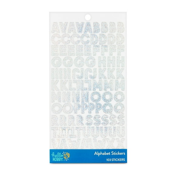 Hello Hobby Silver Holographic Alphabet Stickers, 103 Count