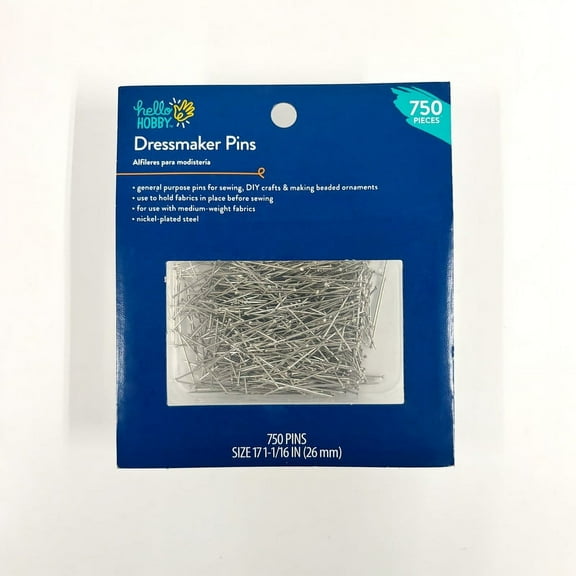 Hello Hobby Silver Pins Dressmaker 750 Count, Size 17, Nickel-Plated Steel