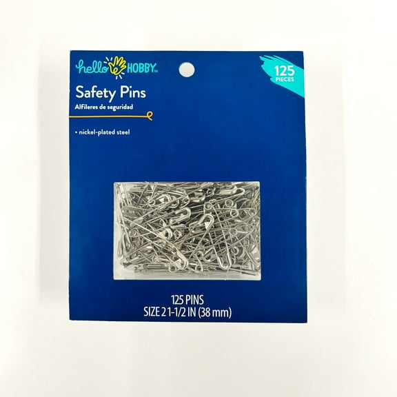 Hello Hobby Silver Safety Pins 125 Count,  Size 2, Nickel-Plated Steel