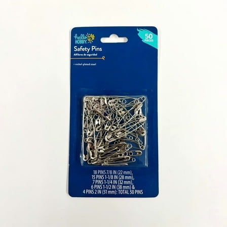 Hello Hobby Silver Safety Pins 50 Count with 5 Assorted Sizes, Nickel-Plated Steel